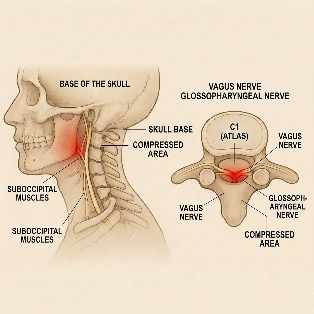 Anatomy of the vagus nerve at the base of the skull